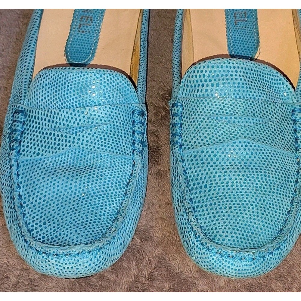 VANELi Turquoise Blue Lizard Embossed Leather Mules Loafers Women’s Size 9 A - Picture 6 of 14